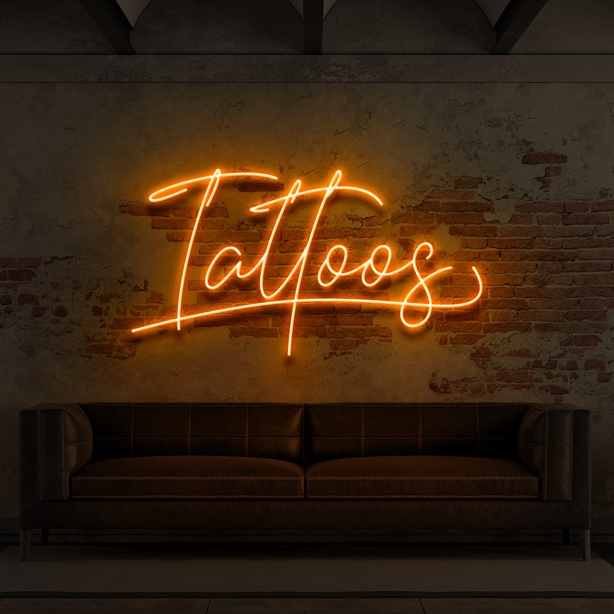 "Tattoos Cursive" Neon Sign for Tattoo Parlours 60cm (2ft) / Orange / LED Neon by Neon Icons