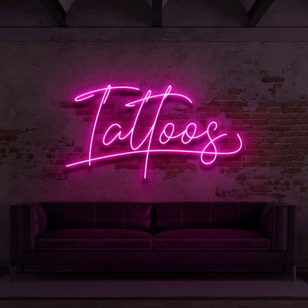 "Tattoos Cursive" Neon Sign for Tattoo Parlours 60cm (2ft) / Pink / LED Neon by Neon Icons