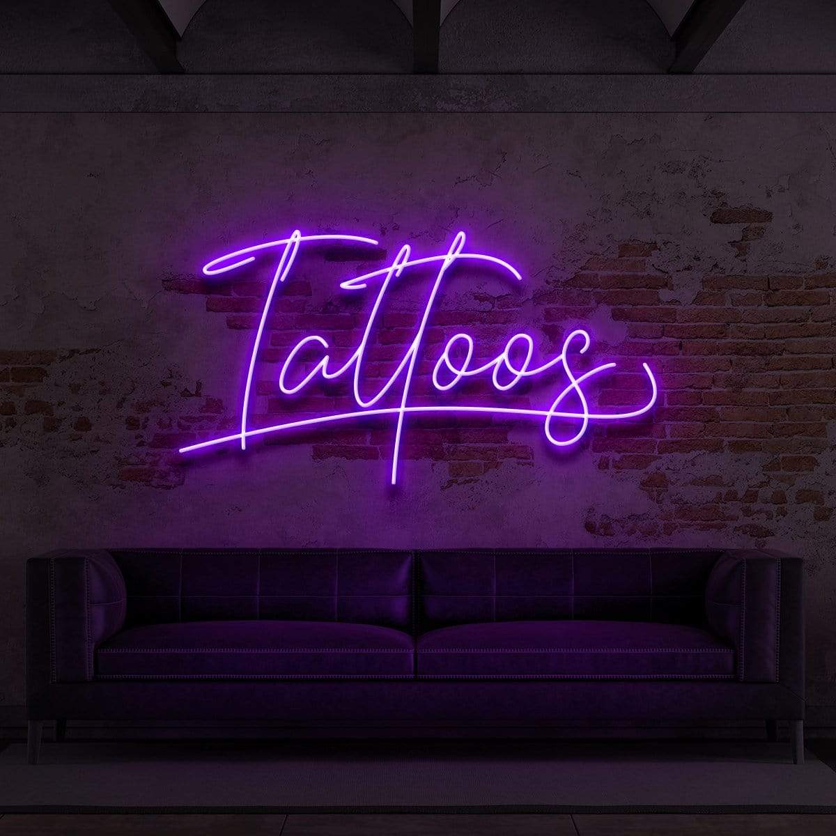 "Tattoos Cursive" Neon Sign for Tattoo Parlours 60cm (2ft) / Purple / LED Neon by Neon Icons