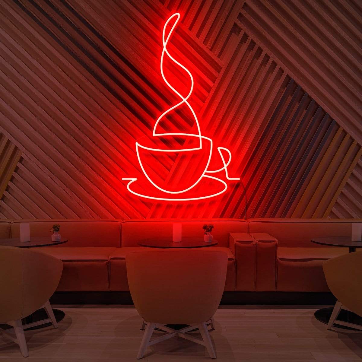 "Teacup Line Art" Neon Sign for Cafés 60cm (2ft) / Red / LED Neon by Neon Icons