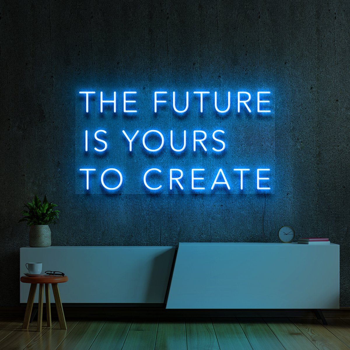 "The Future Is Yours to Create" Neon Sign 60cm (2ft) / Ice Blue / LED Neon by Neon Icons