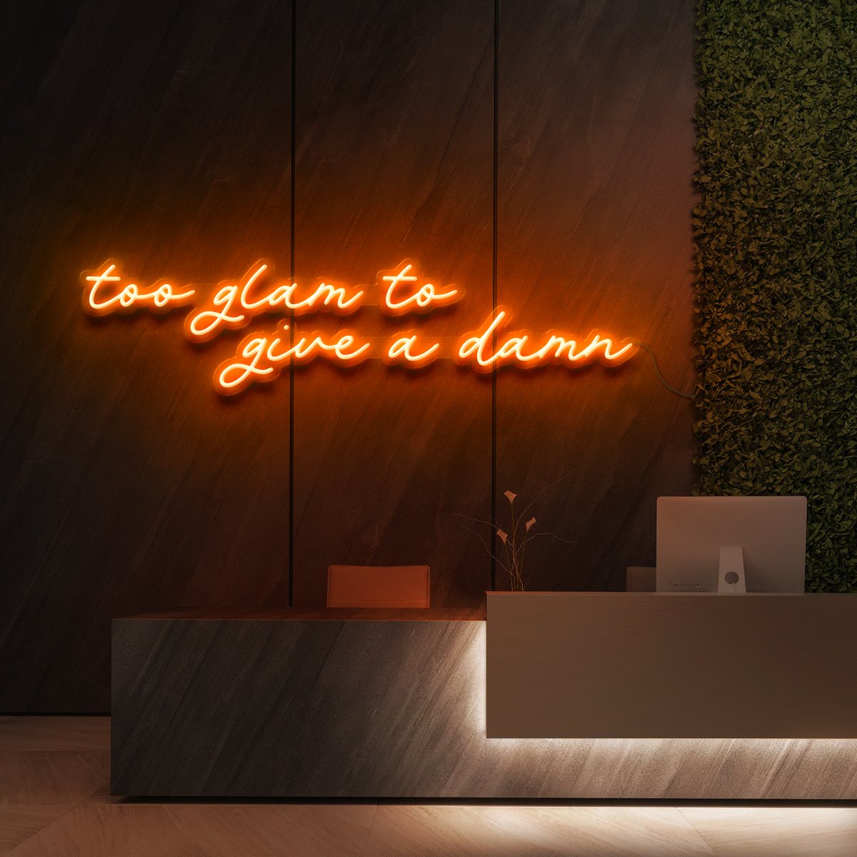"Too Glam to Give a Damn" Neon Sign for Beauty Salons & Cosmetic Studios 90cm (3ft) / Orange / LED Neon by Neon Icons