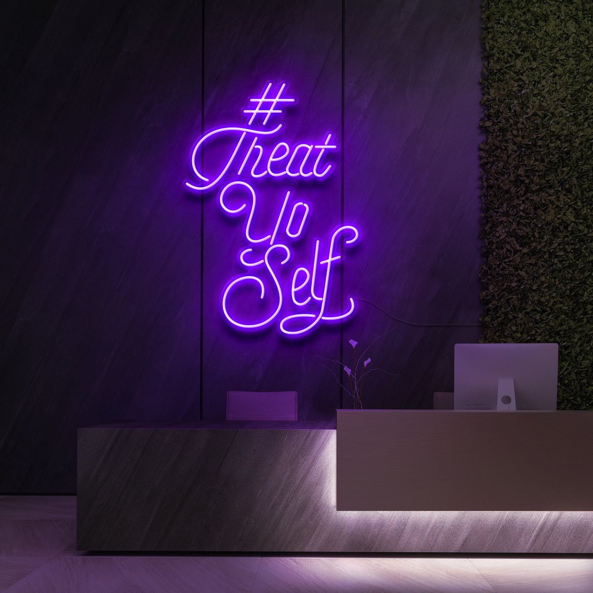 "#TreatYoSelf" Neon Sign for Beauty Salons & Cosmetic Studios 60cm (2ft) / Purple / LED Neon by Neon Icons