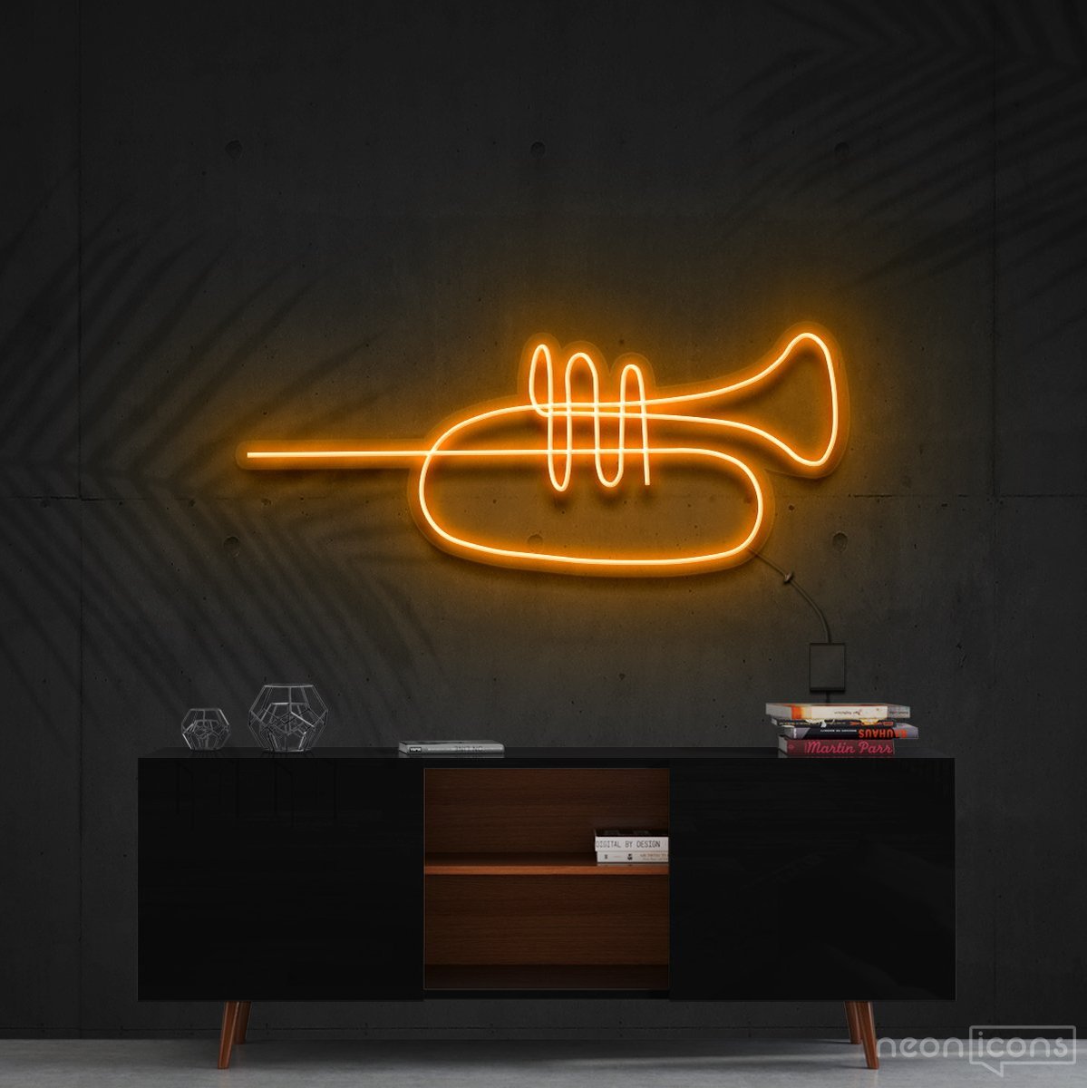 "Trumpet Line Art" Neon Sign 60cm (2ft) / Orange / Cut to Shape by Neon Icons
