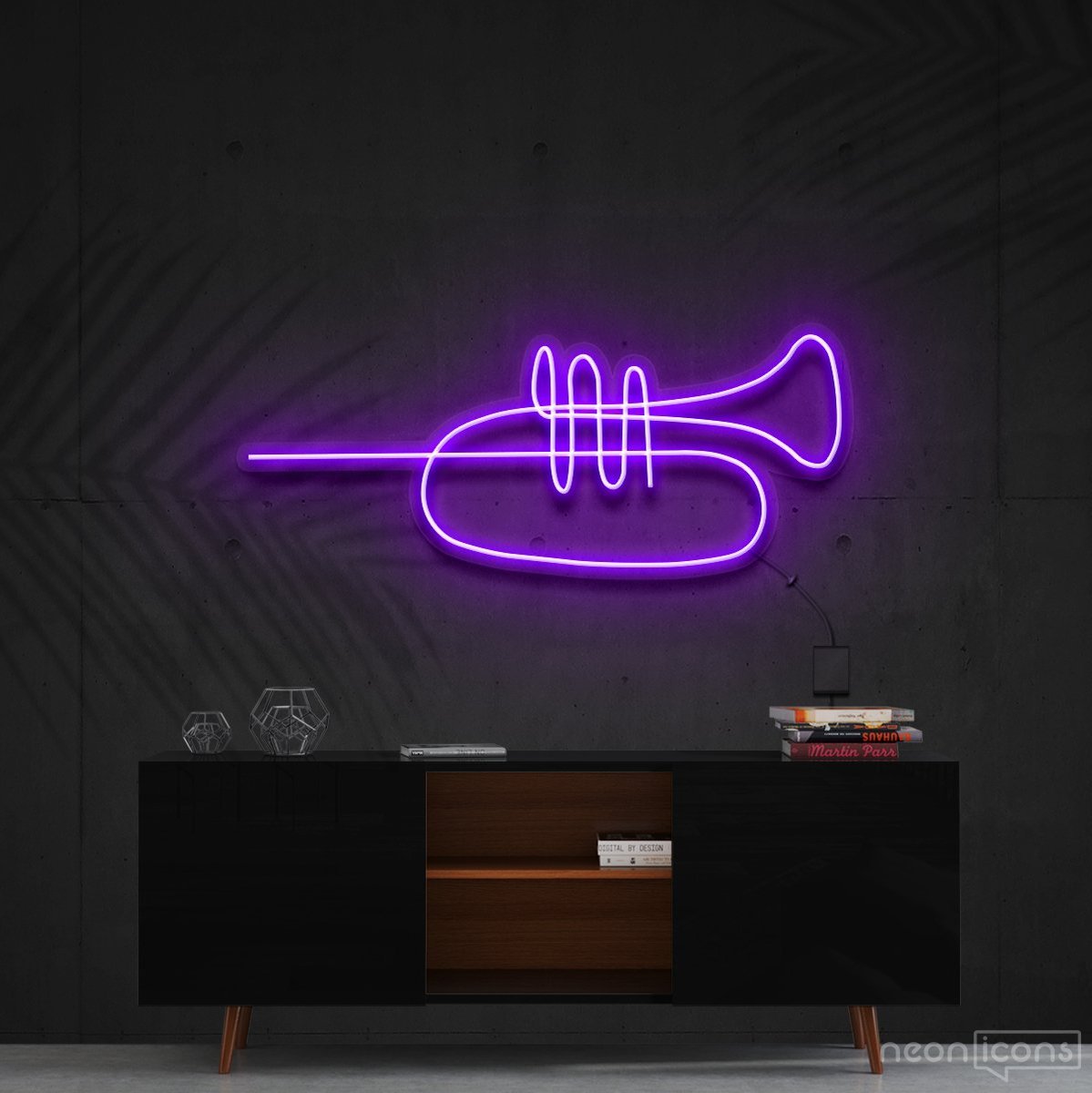 "Trumpet Line Art" Neon Sign 60cm (2ft) / Purple / Cut to Shape by Neon Icons