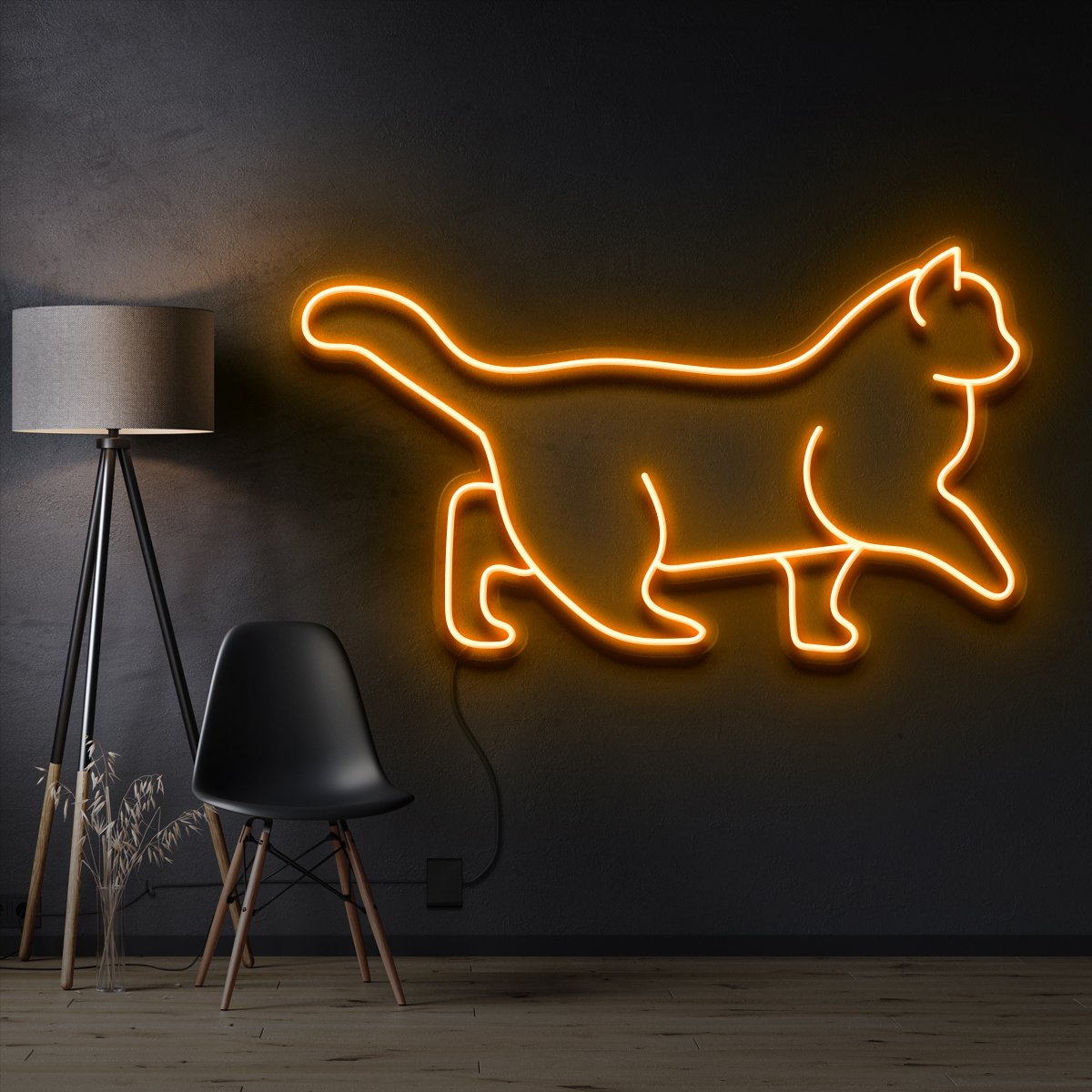 "Walking Cat" Pet Neon Sign 60cm / Orange / Cut to Shape by Neon Icons