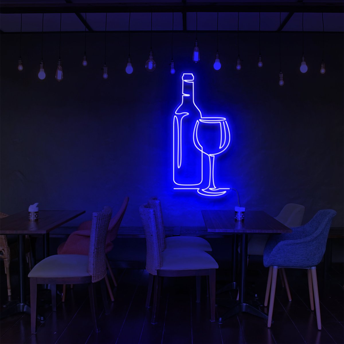 "Wine" Neon Sign for Bars & Restaurants 90cm (3ft) / Blue / LED Neon by Neon Icons