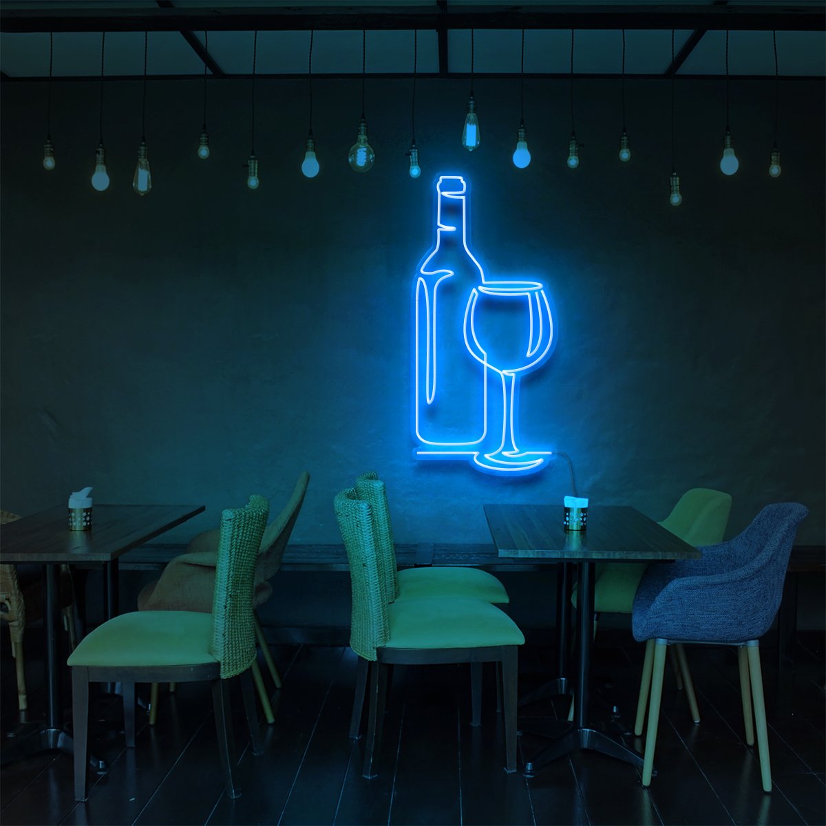 "Wine" Neon Sign for Bars & Restaurants 90cm (3ft) / Ice Blue / LED Neon by Neon Icons
