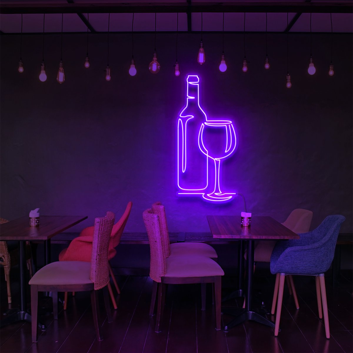 "Wine" Neon Sign for Bars & Restaurants 90cm (3ft) / Purple / LED Neon by Neon Icons