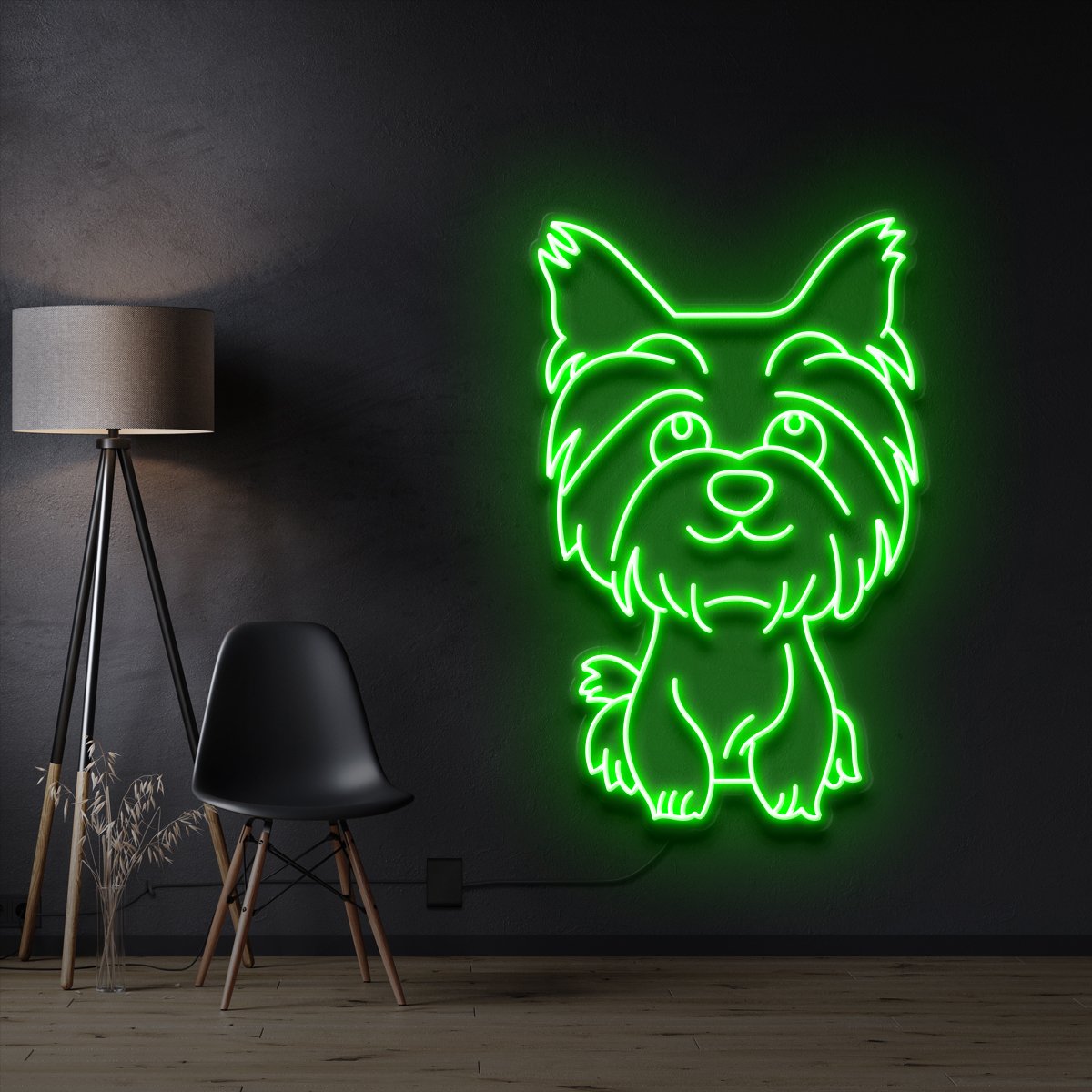 "Yorkshire terrier Puppy" Pet Neon Sign 60cm / Green / Cut to Shape by Neon Icons